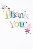 There is a gentle, uplifting spirit woven through this thank you card, as if each detail was created to light up a moment in Harold Hill. The phrase 'Thank You' is presented in lively, multi-coloured letters-shimmering hints of silver, cheerful yellow, verdant green, and bright blue-each textured with playful dots or stitched designs reminiscent of local craft traditions along Gooshays Drive. Around the message, delicate stars in pink, teal, and silver gather, radiating a festive energy that recalls the buzz of Harold Hill markets. The card's pristine white background amplifies the freshness and zest of every color, much like a patch of wild daisies on a bright day. The arrangement of the letters and stars feels almost as though they're gently dancing-never crowded, filled with breathing space and light. This card evokes the sincere, neighbourly gratitude that Harold Hill is known for, making it the perfect companion to a thoughtfully arranged bouquet from Flower Delivery Harold Hill. You can envision the recipient holding this card, feeling both its texture and the heartfelt thanks it represents, as bright and genuine as any celebration in our East London community.